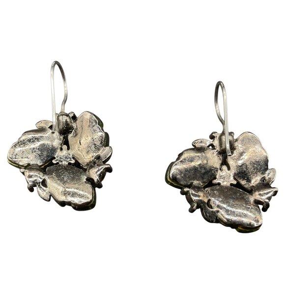 Marvella Leaf Dangle Earrings With Green & Blue Rhinestones 1" L Womens - Picture 3 of 4